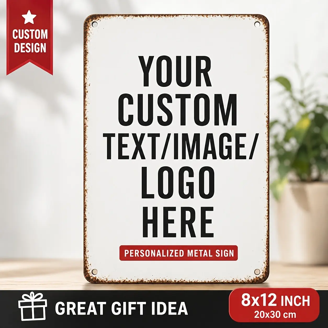 Custom Metal Sign with Photo or Text, 8 x 12 in Personalized Iron Wall Decor for Home, Office or Garage