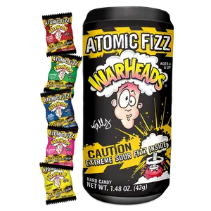 WARHEADS Atomic Fizz Extreme Sour Fizzing Hard Candy Sour Apple Black Cherry Blue Raspberry Lemon Watermelon Flavors 1.48 oz Canister Bonbon Sweet Snack Fruity Bulk