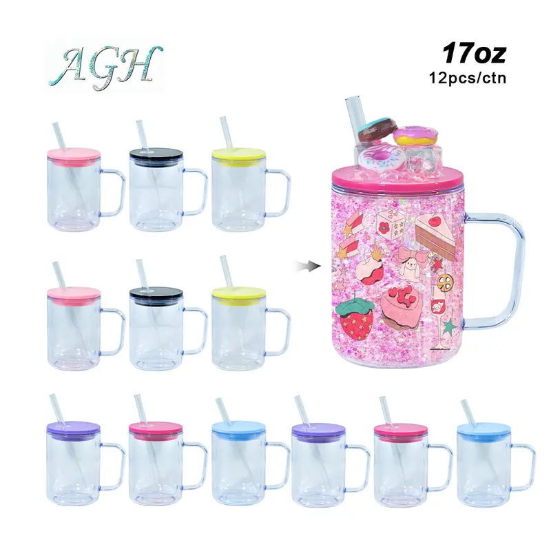 AGH US NEW Collection 12PCS 17 OZ Double walled Snow Globe handle tumbler For lava drip glitter Custom DIY