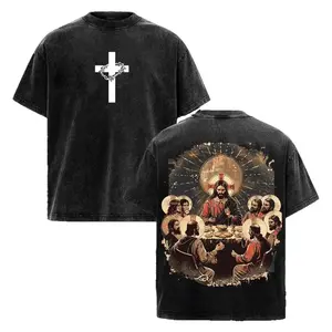 valentine shirts The Last Supper T-Shirt – Vintage Washed Christian Tee, Oversized Jesus and Disciples Graphic, Faith Streetwear