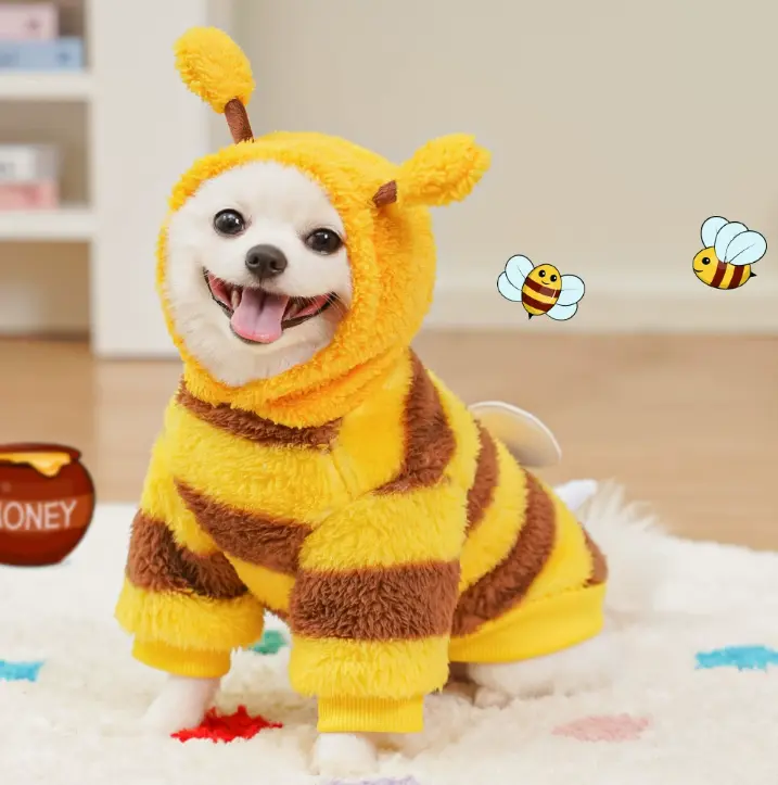 Bee Cozy Plush Dog Hoodie – Warm & Cute Outfit for Small & Medium Dogs