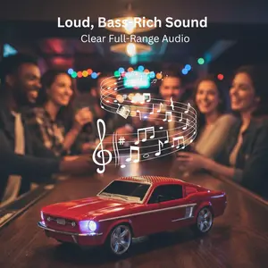 MUSTANG GT Wireless Speaker Classic Car Shape with MicroSD, USB, Handsfree Calling, TWS Pairing, LED Lights & FM Radio – Compatible with Universal Cell Phone Models