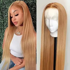 27# Honey Blonde Colored Red Color 613# Blonde Color 99J Burgundy Color Ginger Color and P4/27 Highlight Color Human Hair Frontal Wigs Straight 180% 13x6 HD Transparent Lace Front Human Hair Wigs For Women