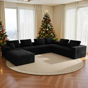 【7 Packages shipping】142"Oversized 7 seater Boneless Sectional Cloud Couch for Living Room, Modular Floor Sofa with Plush Flannel, No Assembly Required, Big Comfy Couches Set with Fluffy Memory Foam, Stupendous U Shaped Sofas with Chaise