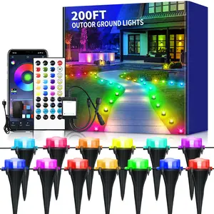 200FT（60 lights）RGB outdoor ground light: Color-changing path model (Remote control +APP), waterproof and suitable for sidewalks, wired stable, universal for gardens/courtyards, first choice for festivals and parties