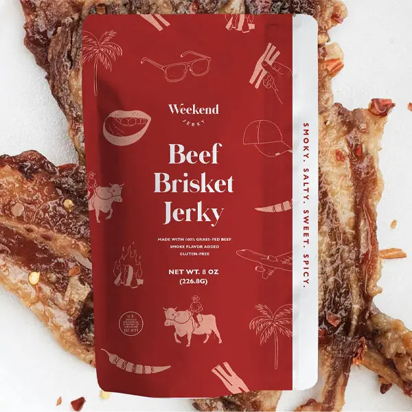 NEW - Premium Beef Brisket Jerky 1/2 Pound by Weekend Jerky - Made with 100% Grass-Fed Beef Animal-Based Gluten-Free Sweet Spicy Smoky Salty Fatty Super Tasty Flavorful Highly Addicting No Added Refined Sugars (8oz)