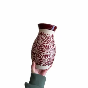 Maroon Red Cielito Lindo Vase - Mexican Home Décor - Mexican Authentic Clay