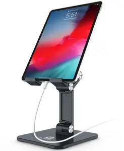 OCYCLONE Tablet Stand, iPad Stand for Desk Adjustable Height and Angle, Foldable Tablet Holder Stand Compatible with 15.6 Portable Monitor iPad Pro 9.7, 10.5, 11, 12.9 Air Mini 4 3 2