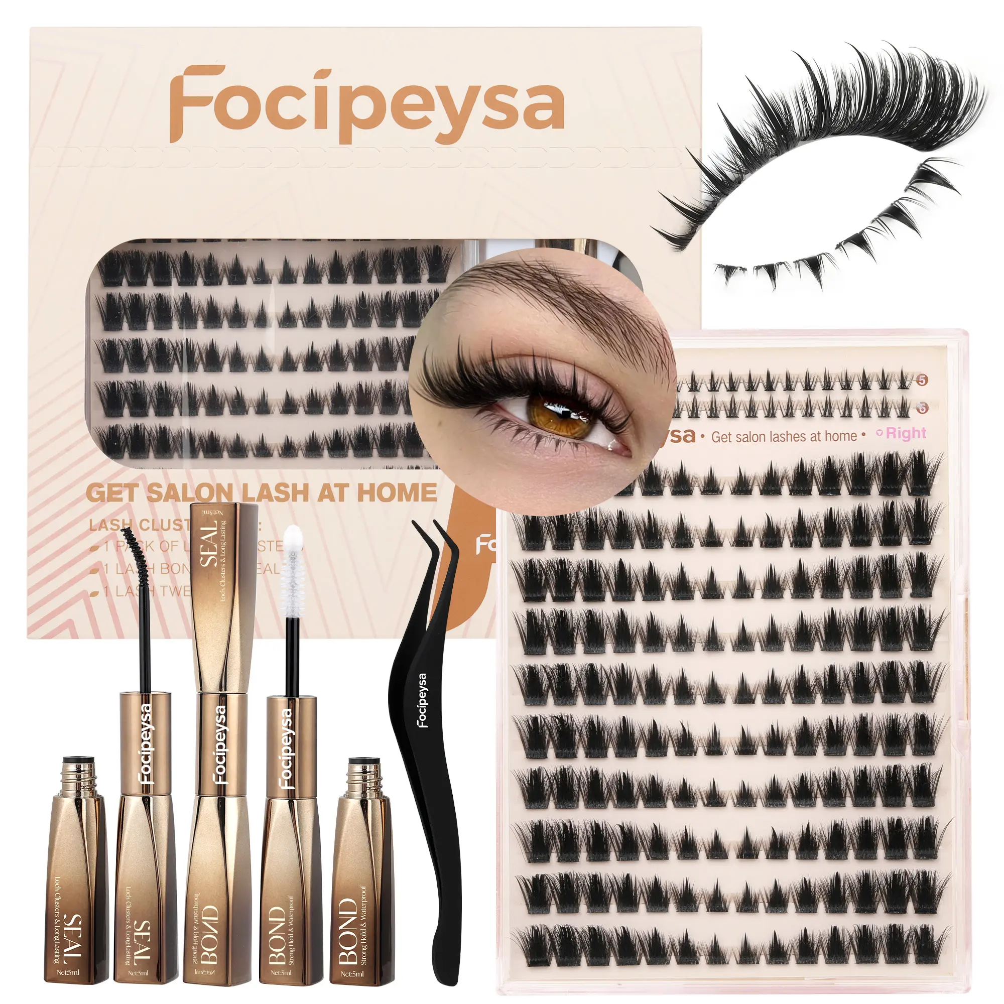 Focipeysa Spiky Lash Clusters | Cat Eye Eyelash Clusters | Manga, Fluffy, Beginner-friendly | Lash Kit with Bond and Seal, Resuable, Waterproof | Get Flawless Salon Extensions at Home | Complements  All Makeup Looks