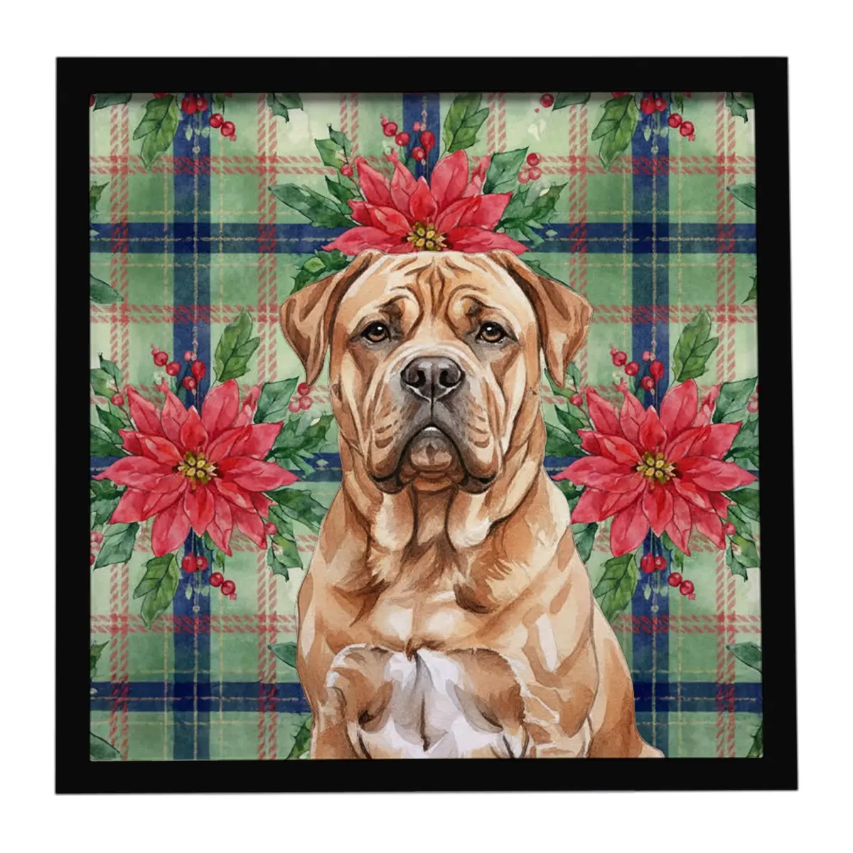 Carolines Treasures WDK8611MFP88 8x8 in. Aluminium Dogue De Bordeaux Holiday Poinsettias Framed Metal Print Artwork, Hanging Kitchen Wall Decoration with Flower Design, Hanger-Included Home Decor Gift