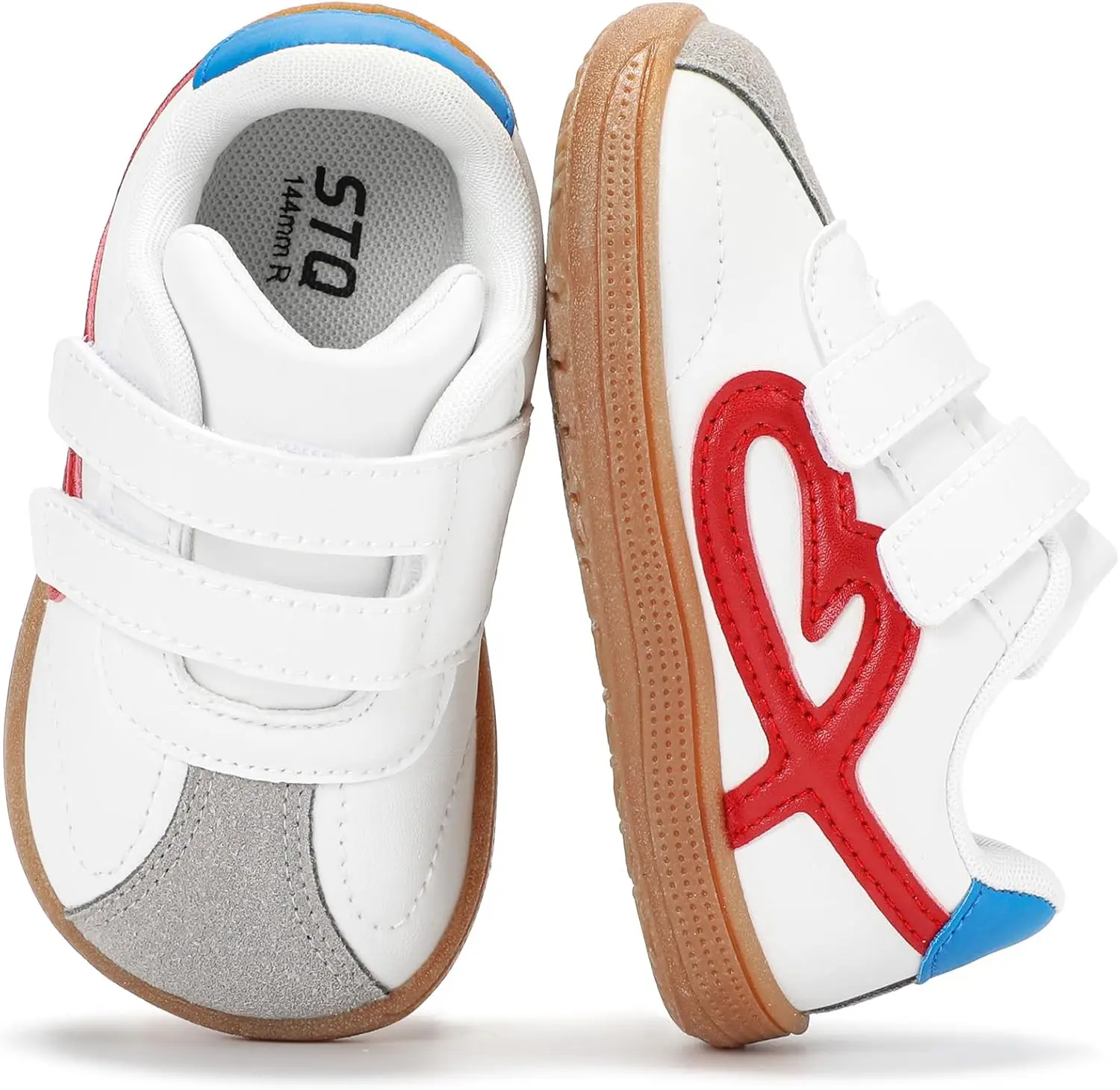 STQ Wide Toe Box Toddler Kids' Trainers - 0 Drop, Barefoot Feel, Non-Slip TPR Sole, Hook-and-Loop, Lightweight, Flexible, Comfortable for Walking, School