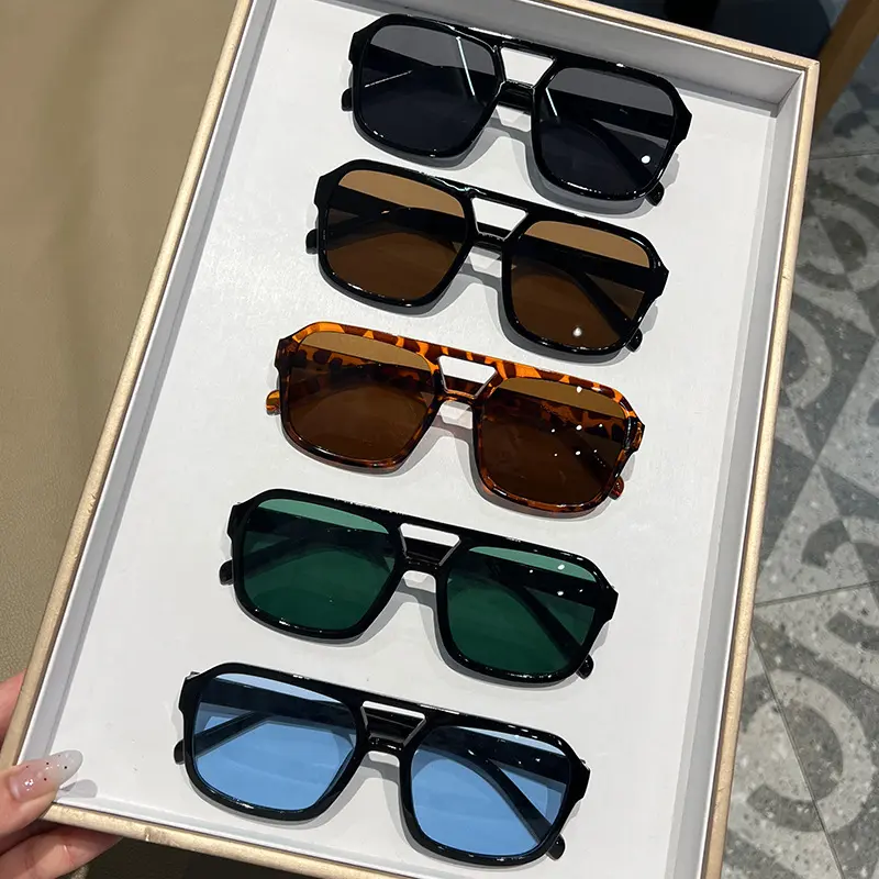5pcs Unisex Vintage Square Full Rim Black-Rimmed Sunglasses, Polarised Dark Lenses, UV400 Anti-Ultraviolet Protection, Men's Sunglasses for Women