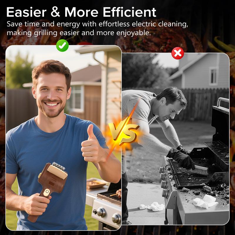 Cordless Rechargeable Electric BBQ Grill Brush, Barbecue Utensils, Premium Stainless Steel Bristles, Deep Cleaning Barbecue Accessory for All Grill Types & Grates