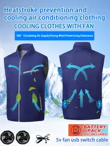 Men's Outdoor Casual Workwear Vest Jacket, Pure Color Stand Collar, Summer Cooling Fan Air Conditioning Suit, USB Charging Included