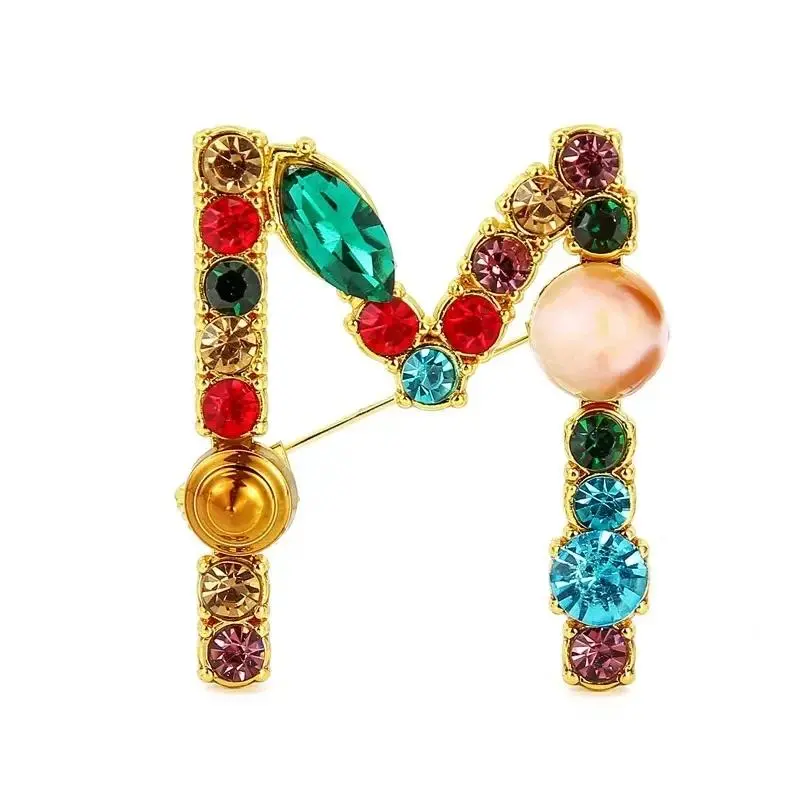 Copper Initial Letter Brooch for Women, Colorful Rhinestone L V M Lapel Pin, Party Jewelry for Sweaters and Suits, Party Wear, New Arrival, Rhinestones