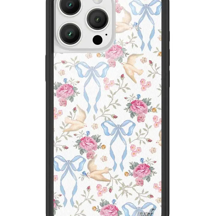Lovey Dovey | Limited Edition Trendy Collab iPhone Case | Raised Protective Black Bumper | Women Owned Small Business | Cute Colorful Vibrant Doves Floral Wreath Heart Pastel Colors Aesthetic | Safety Casing Protective | Gift for Her