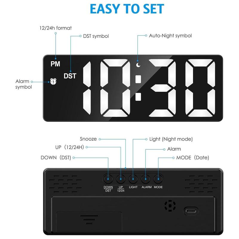 Led Mirror Alarm Clock, 1 Count Modern Exquisite Sound Control Battery Powered Digital Clock, Desktop Electronic Clock for Bedroom Office Home Decor(without Battery)