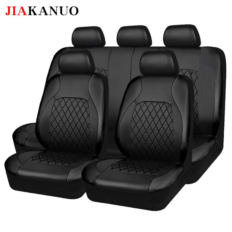 JIAKANUO Universal Car Seat Covers Set PU Leather for 2/5 Seats, Full Protection for Car Front & Rear Seats, Waterproof & Anti-Scratch, Fit Most Cars SUVs Vans Trucks, Automotive Seat Protectors, Airbag Compatible, Car Interior Accessories