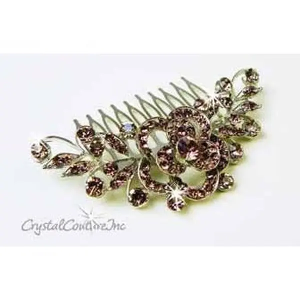 Lt Amethyst Rhinestone 3.5 inch Silver Comb