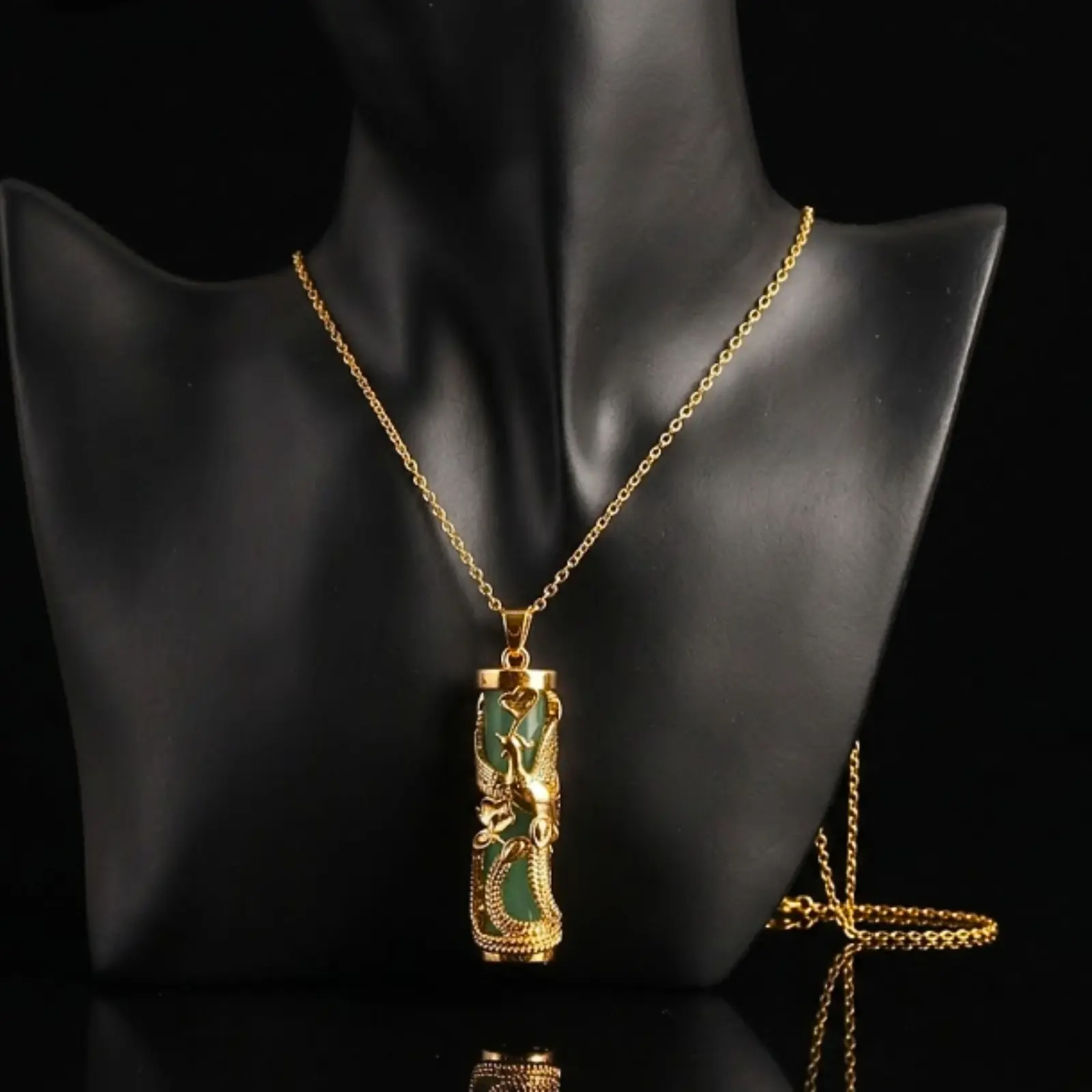 18K gold-plated phoenix pendant necklace with simple gemstone setting, jewelry for men and women, everyday gift accessory.