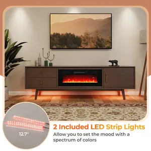 COSTWAY - 36 Inches Electric Fireplace Heater Recessed with LED Strip Lights and Remote Control