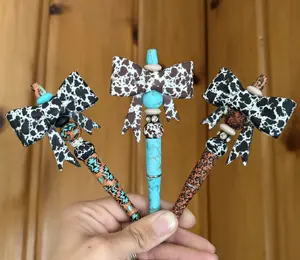 Western Big Bow Cowhide Aztec Silicone Beaded Pen