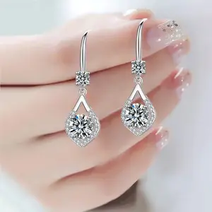 925 Sterling Silvery 1 Carat*2/2 Carat*2 Moissanite Water Drop Earrings, Men's Gift to Women's Couples, Wedding, Daily Wear, Suitable for Brides, Grooms, Bridesmaids And Best Men, Suitable for Honeymoon Dates, with Gift Box, About 3.5g earring stack
