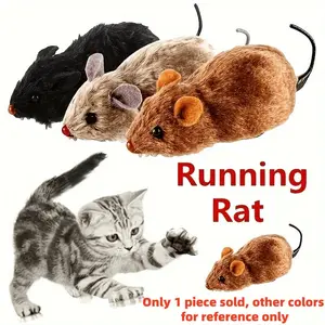 Durable Interactive Clock Mouse Toy for Cats, Kittens and Dogs, Plush Running Mouse, No Battery Needed, Random Color, All Breeds Sizes, Plastic Material