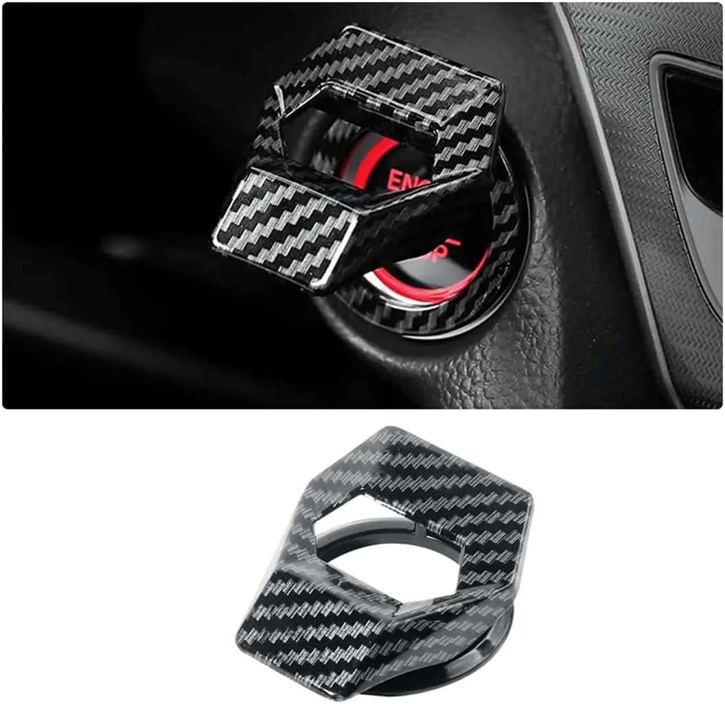 Engine Start/Stop Button Cover, Carbon Fiber Zinc Alloy  Power Control Trim, Push to Start Button Key  Protective Cover, Universal for Civic CRV XRV Challenger Charger CHR (Carbon Fiber)