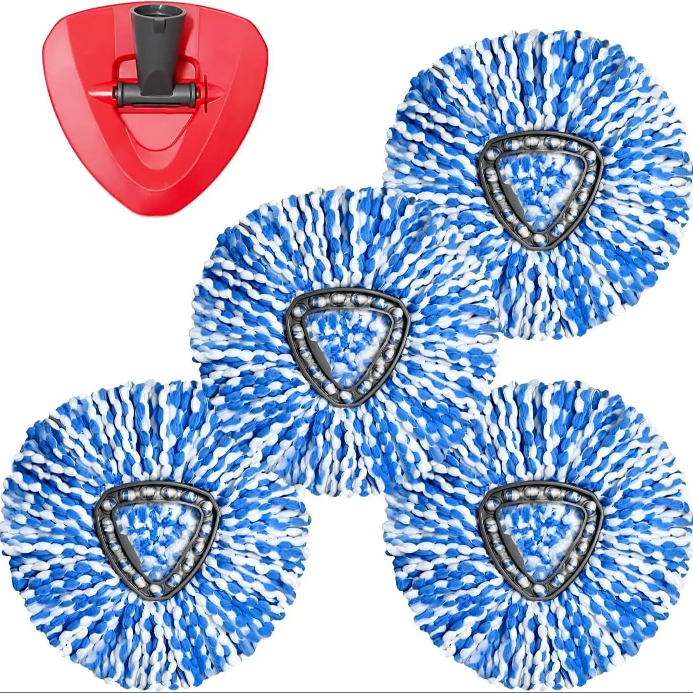 Floor Cleaning Spin Mop Replacement Head Set (5 Counts), Including 4 Counts Spin Mop Refill and 1 Count Base, Microfiber Spin Mop Replacement Head, Su
