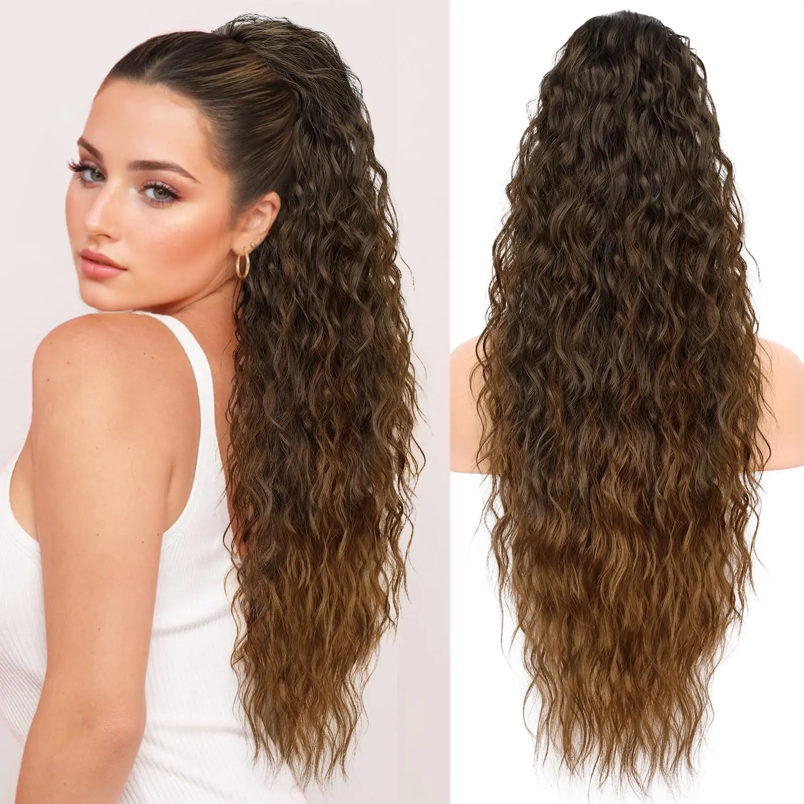 Ombre Brown to Ginger Drawstring Ponytails