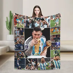 Idol football player Messi theme printed blanket, soft, light and durable, very suitable for office, bed, sofa, camping or travel supplies 60*50 blanket plushthin quilt holiday gift Intense Nacho Printed Flannel Blanket
