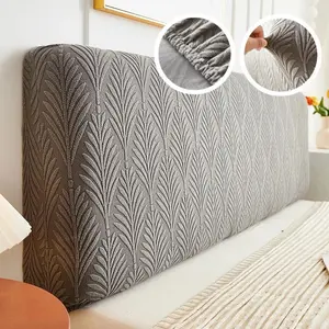 1pc Bed Headboard Cover Solid Color Elastic Bed Head Slipcover Leaves Printed All-inclusive Bed Backrest Cover Bedroom