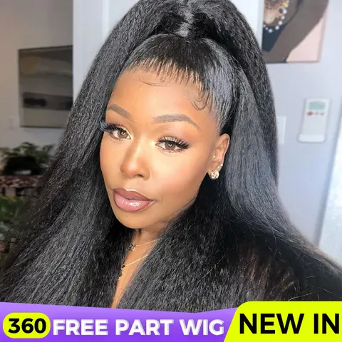 [360 Glueless Wig] OQ HAIR Pre-Cut Lace Kinky Straight 360 Full Lace Frontal Glueless Wig With Invisi Drawstring Pre Plucked Human Hair Wig #TikTokShopFallDealsForYou