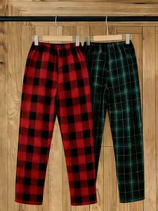 Trendy Buffalo Plaid & Striped Sleepwear, Elastic Waist Design, Soft Comfortable Home Wear, Ideal for Valentine’s Day
