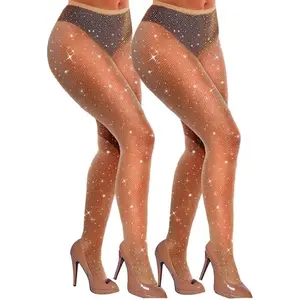 Easter gift ‌ Sparkly Rhinestone Fishnet Stockings‌ - High Waist Jeweled Tights for Party Wear