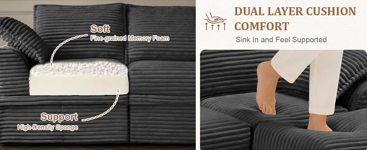 【4 Packages Shipping】NABUMI 142” Oversized Modular Sectional Sofa with Storage, Extra Deep&High Seat Corduroy Cloud Couch, 5 Seater U Shaped Couch, Ergonomic Memory Foam, Free Combination, Tool-Free Assembly, Black, Beige, Dark Gray, Green