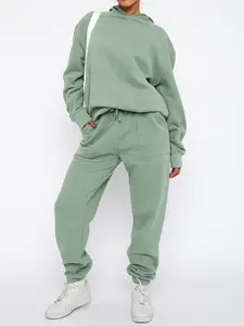 Women's Plain Layered Up Hoodie and Sweatpants Set Fit Womenswear Comfort Clothing Outfit Comfortable Casual Fashion Style Day Long Sleeve