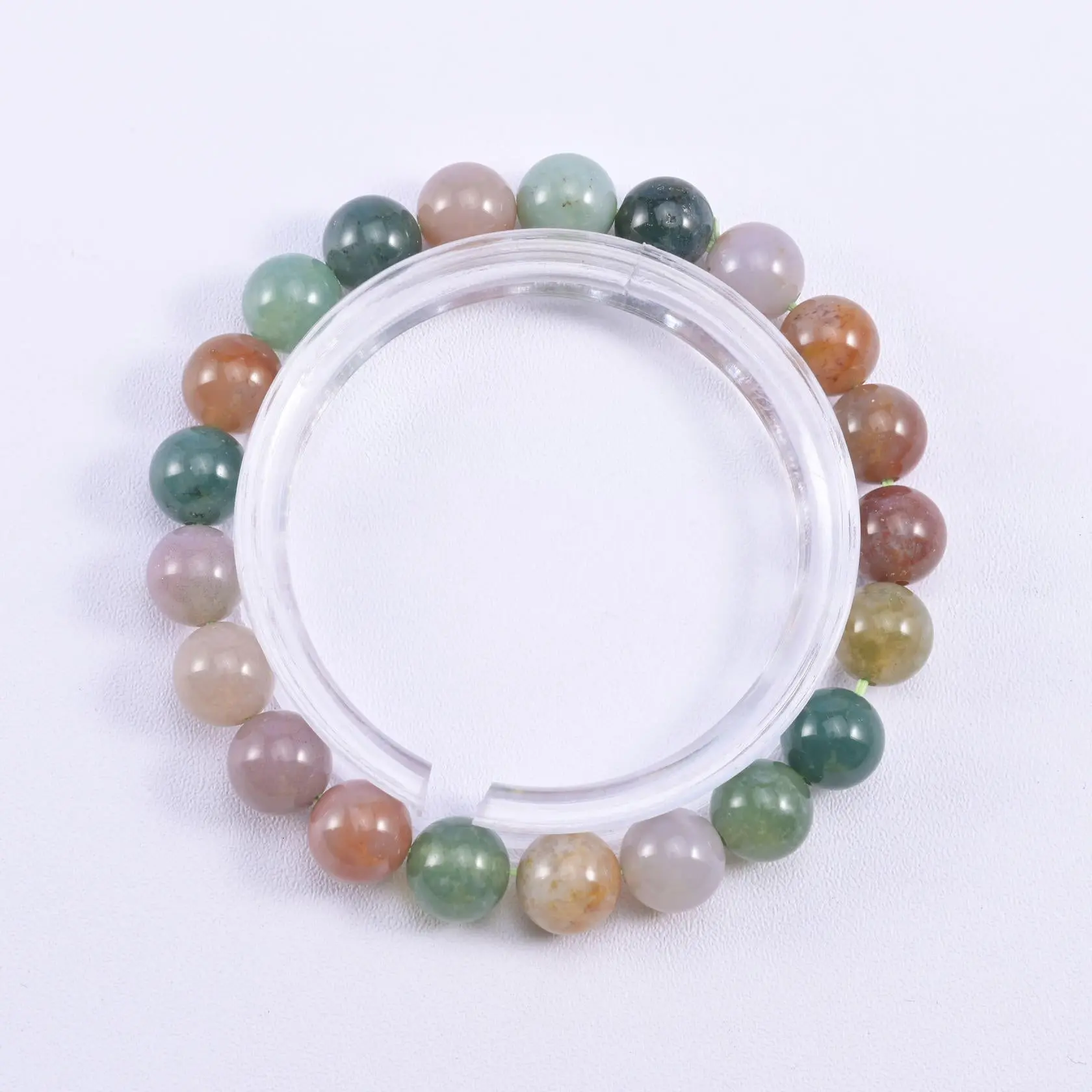 Vibrant Genuine Indian Agate Smooth Beads Bracelet - 8mm, 6.5in Length, Unisex Costume Jewelry with Convenient Packaging for Anniversary, Birthday Gifting, 6.5 Inches, Elegant, Agate Crystal Bracelets & Bangles