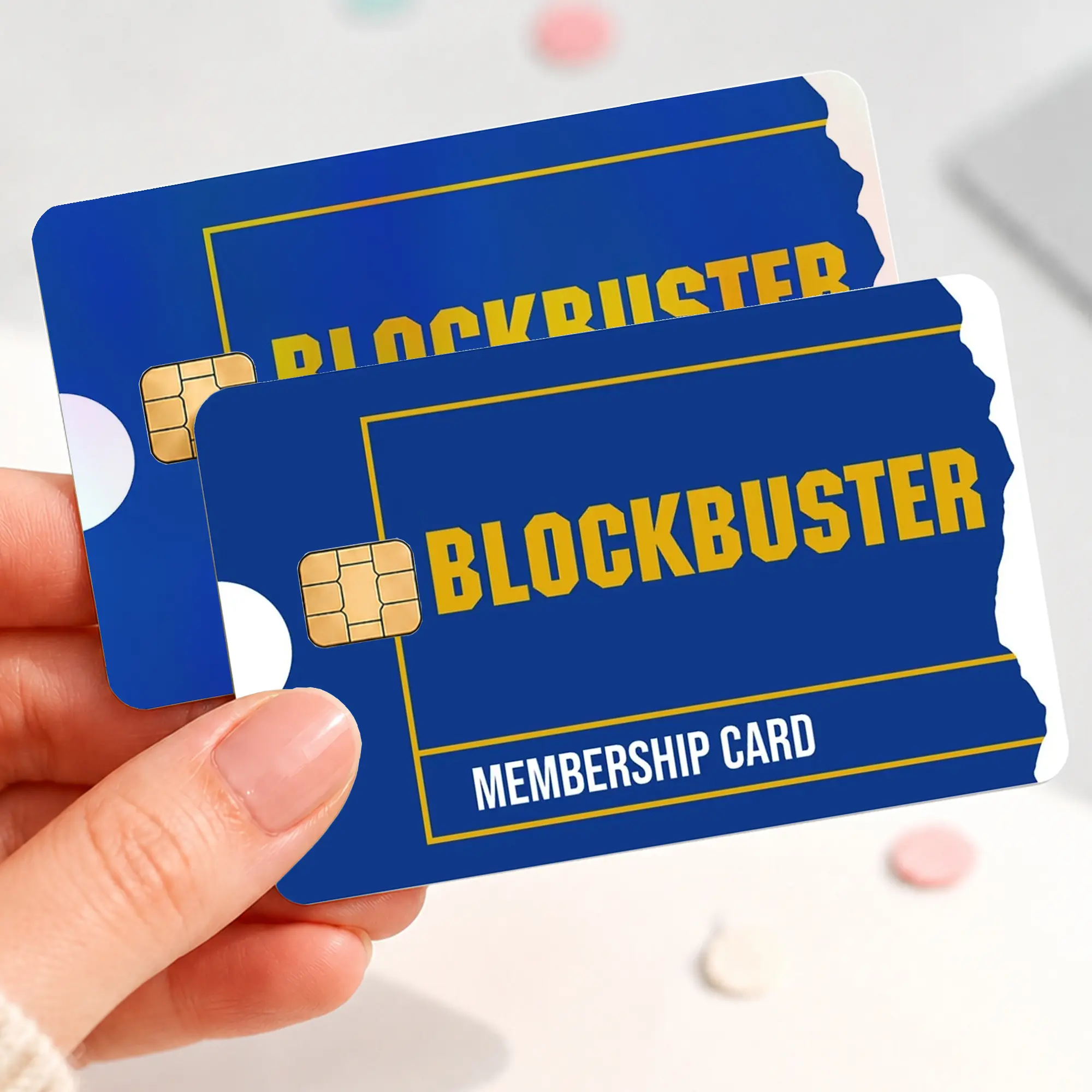 Retro Video Rental Membership Credit Card Skin, Blue Blockbuster-Inspired Debit Card Sticker, Funny Nostalgic Bank Card Cover