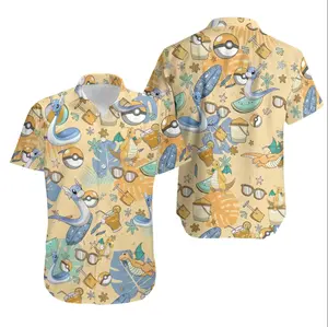 Game Character Printed Pattern Hawaiian Shirt, Cute Water Monster Apparel For Men Women, Summer Vacation Wear Casual Gift Idea Beach Hawaiian Shirt, Anime Dragon Monster Apparel For Men Women, Summer Vacation Wear Casual Gift Idea | 060426.C15891.ID00