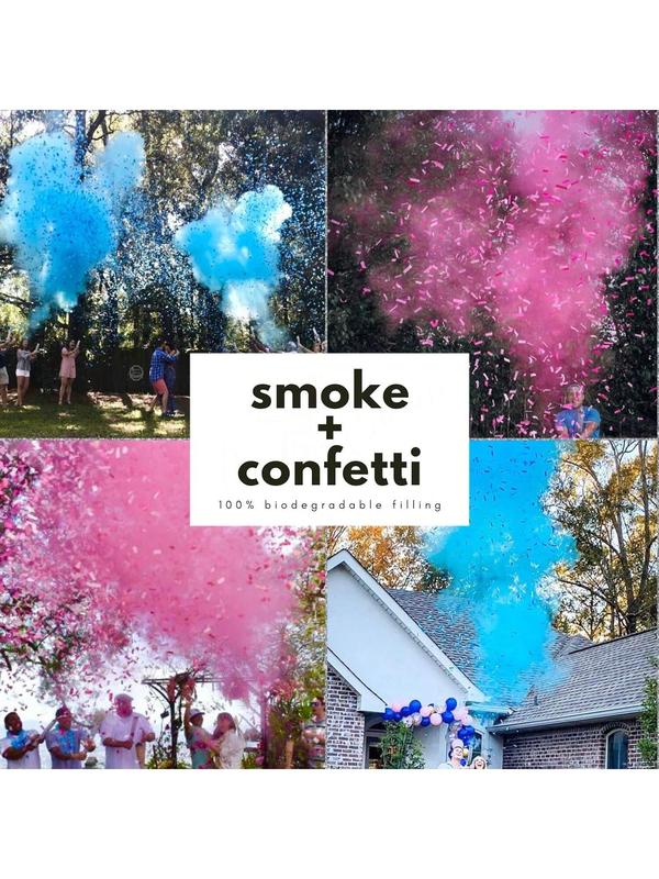 Gender Reveal Confetti Powder Cannon 4pcs, Safe Powder Smoke, Boy Blue and Girl Pink Gender Reveal Poppers - He or She Smoke Bomb Baby Shower Baby Party Decorations Supplies Sticks