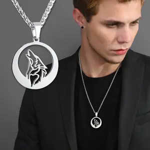 FaithHeart Punk Round Wolf Animal Pendant Necklace