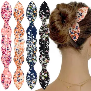 4 Pcs Deft Bun Maker French Twist Rabbit Ear Bun Twister Flower Flexible Quick Hair Styling Accessories for Women Girls