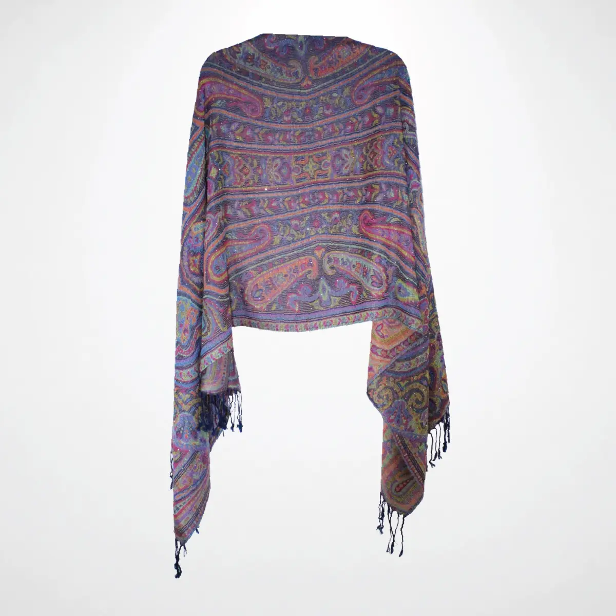 Navy Blue Multi-Color Rhinestone Pashmina Shawl