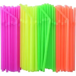 200-Pack Neon Colored Plastic Flexible Straws, 0.23" x 7.75" disposable Bendy Drinking Straws