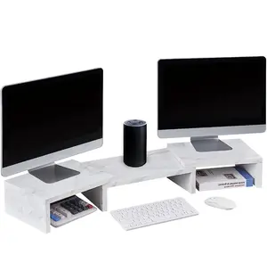 Dual Monitor Stand Riser, Adjustable Length and Angle Multi Screen Stand, Desktop Stand Storage Organizer for Laptop Computer/TV/PC/Printer- White