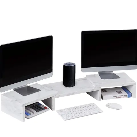 Dual Monitor Stand Riser, Adjustable Length and Angle Multi Screen Stand, Desktop Stand Storage Organizer for Laptop Computer/TV/PC/Printer- White