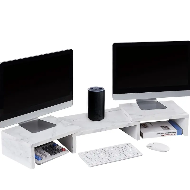 Dual Monitor Stand Riser, Adjustable Length and Angle Multi Screen Stand, Desktop Stand Storage Organizer for Laptop Computer/TV/PC/Printer- White