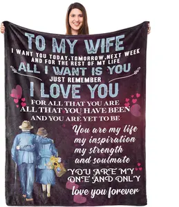 [SummerVibes] Christmas to My Wife Throw Blanket, Wife Birthday Gift Ideas, Wedding Gifts Anniversary Romantic Gifts, Christmas Valentine's Healing Thoughts Blanket Presents for Her